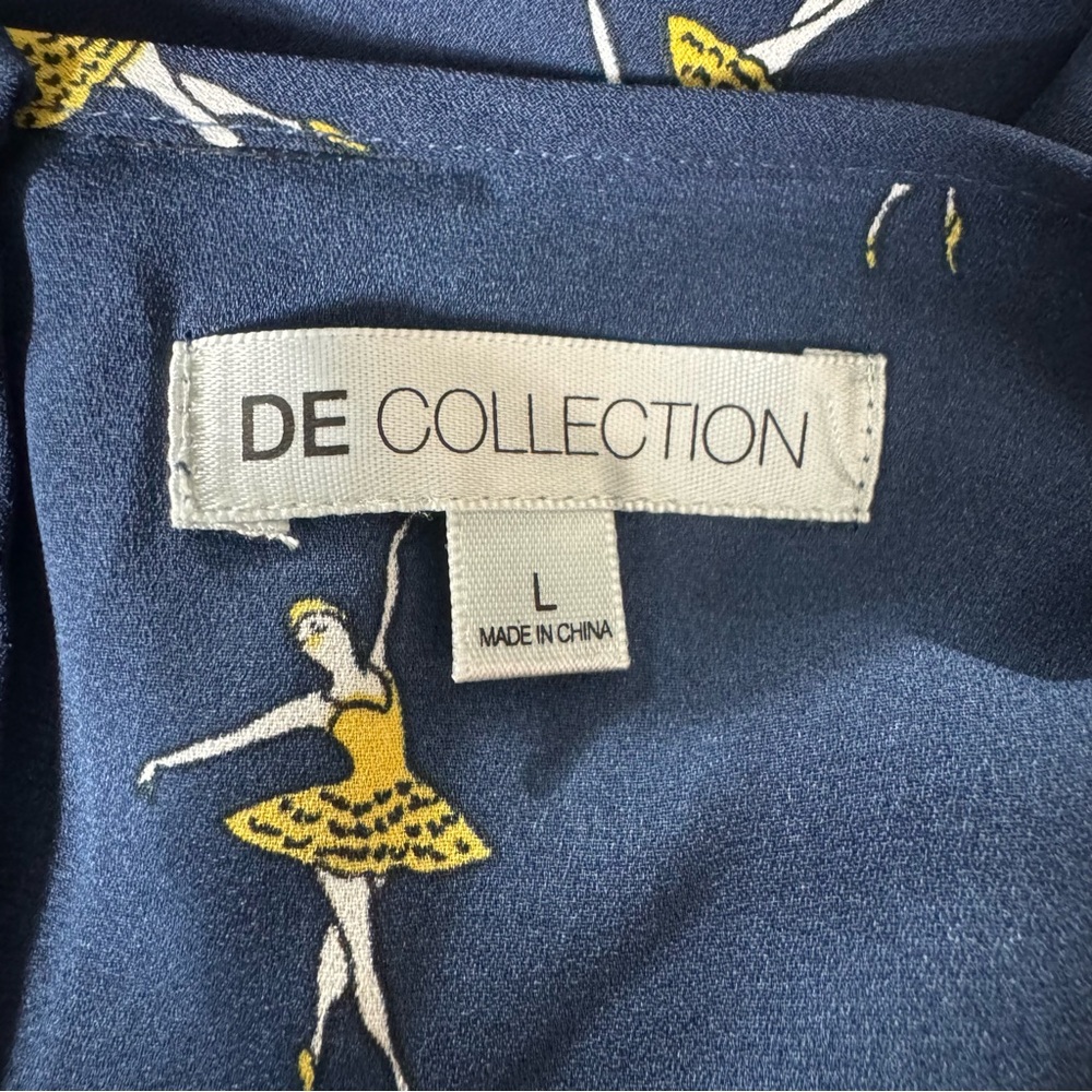 DE Collection Navy w/ Yellow Ballerina Dancer Print Blouse 3/4 Sleeve Twee - Picture 8 of 9